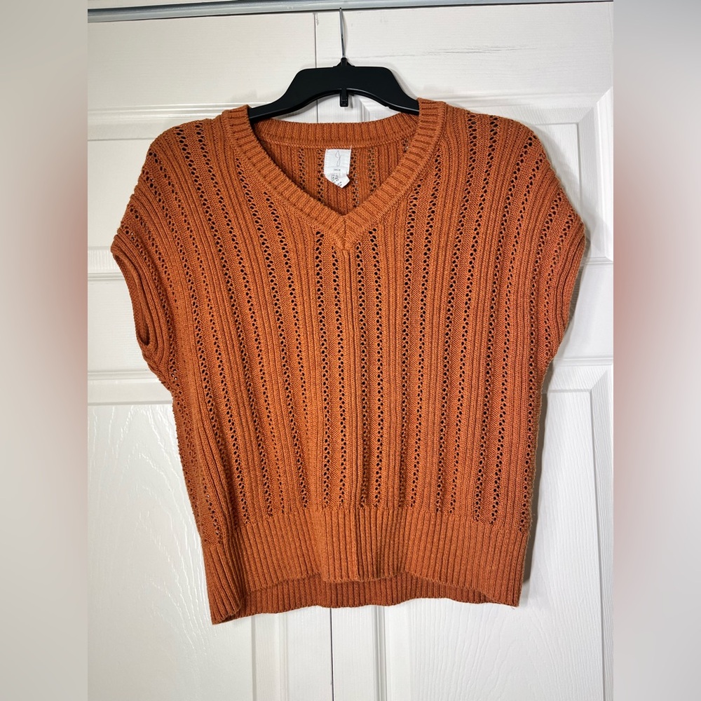 Joie Women's XS Knit Minimalist Dolman Sleeve Sweater Vest Caramel Brown